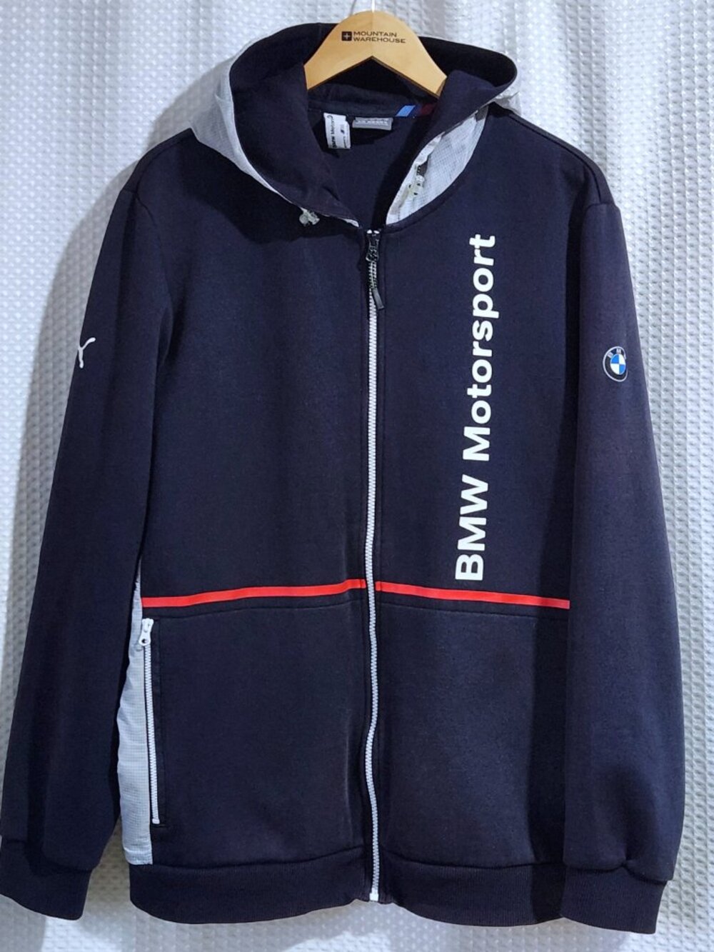 BMW Motorsport Puma Hoodie Mens XL Navy Blue Full Zip Racing Sweatshirt Jacket